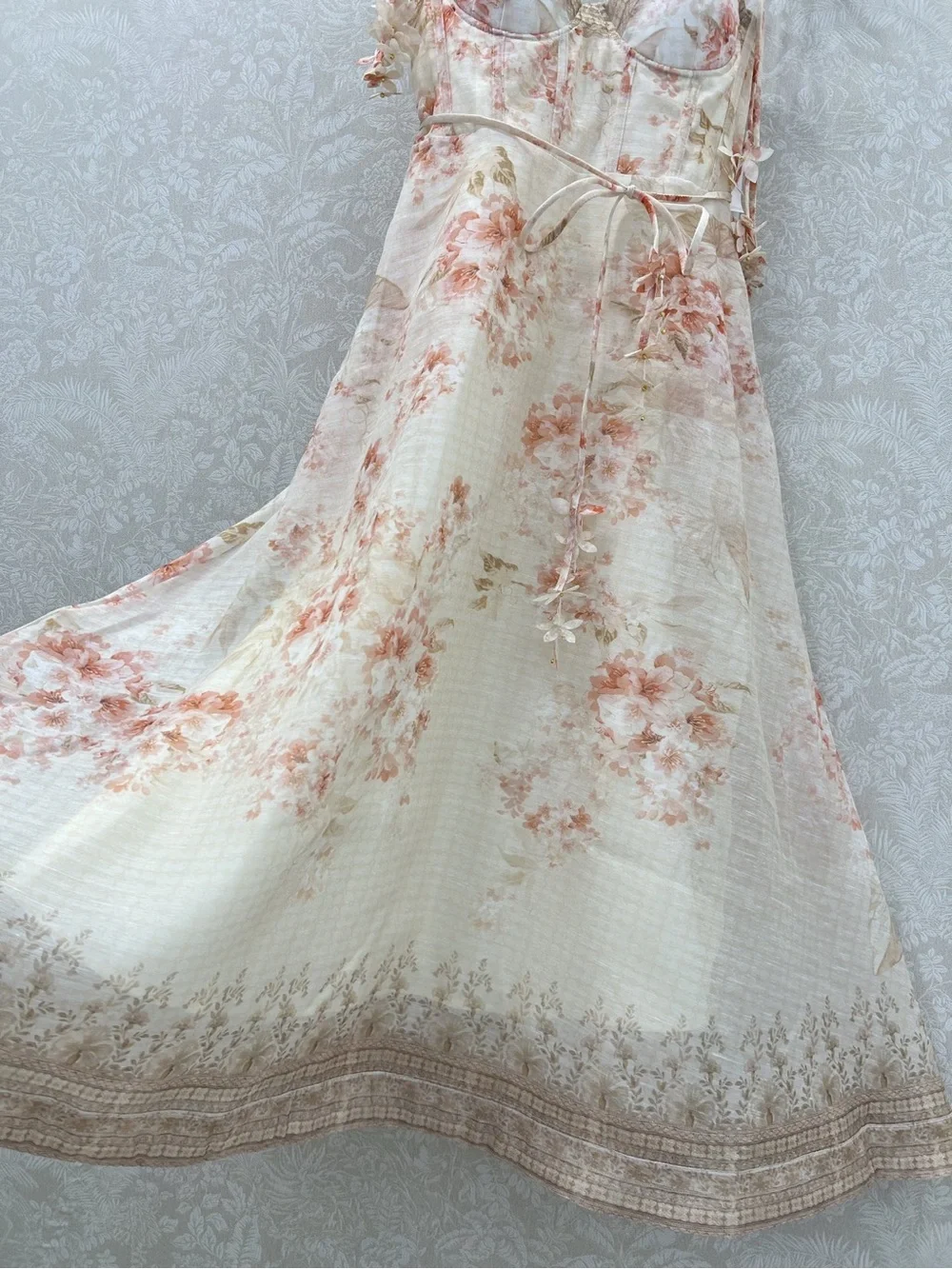 Zimmermann Floral Lace-Trim Slip Dress in Cream and Blush